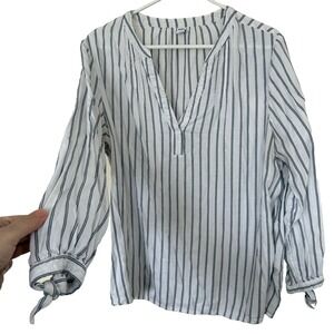 Old Navy Womens Striped Tie Cuff Top Sz XL Black White Relaxed Coastal Fisherman
